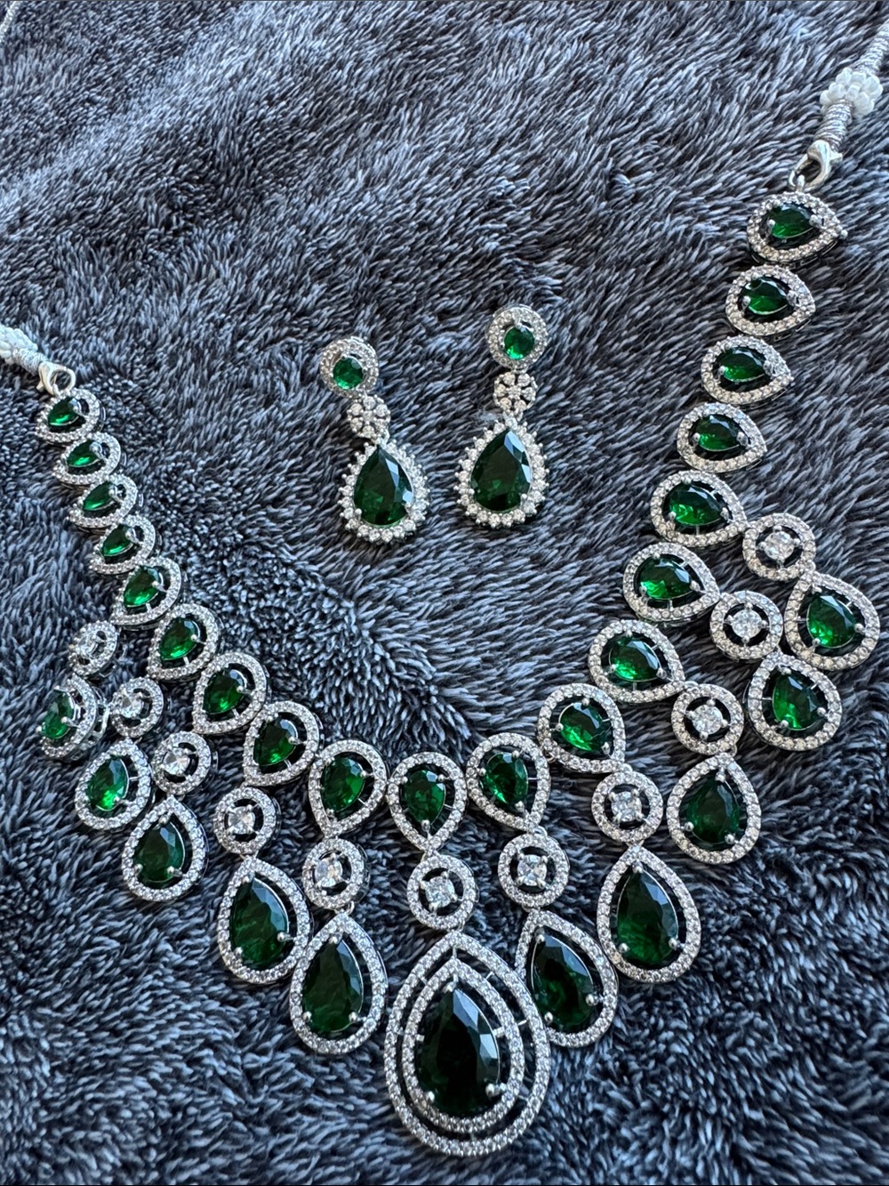 Emerald Teardrop Crystal Necklace & Earring Set - Indian Women Jewelry